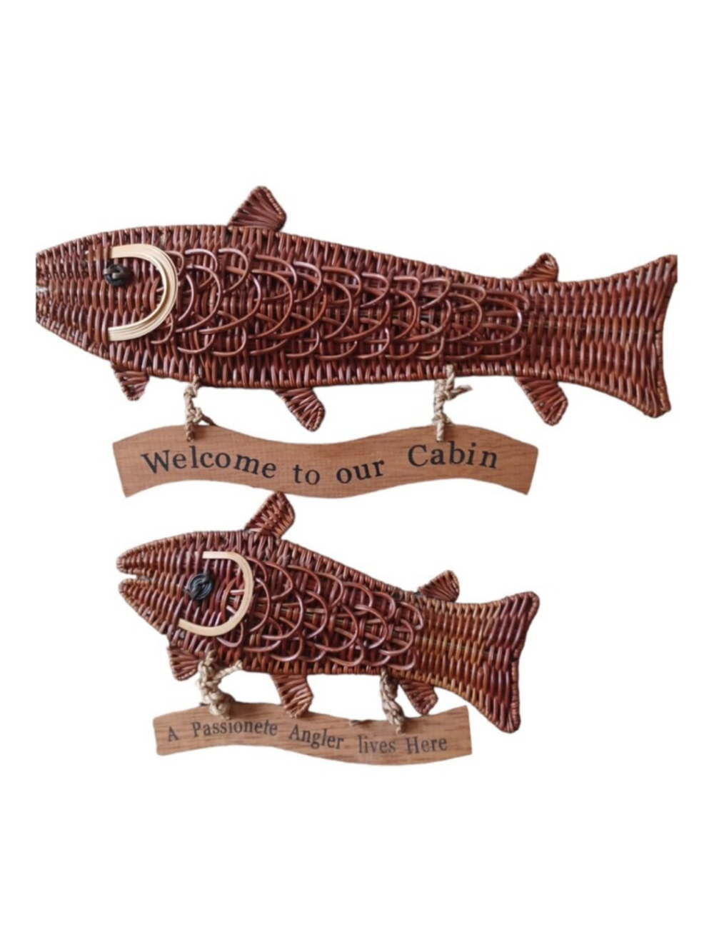 Vintage wicker‎ fish for cabin x2